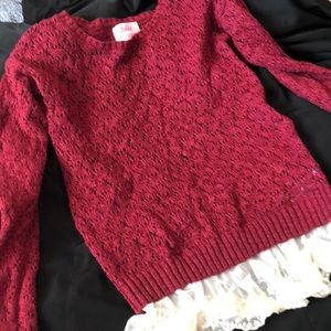 Justice Girls Sweater with lace hem detail